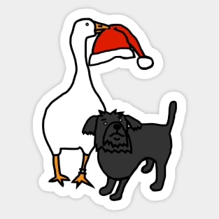 Gaming Goose Steals Christmas Santa Hat from Cute Dog Sticker